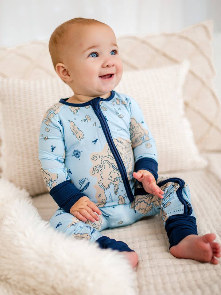 ⚓ Kyle- Maine Nautical Map Zippy Romper for wholesale by Bailey Baby Co.