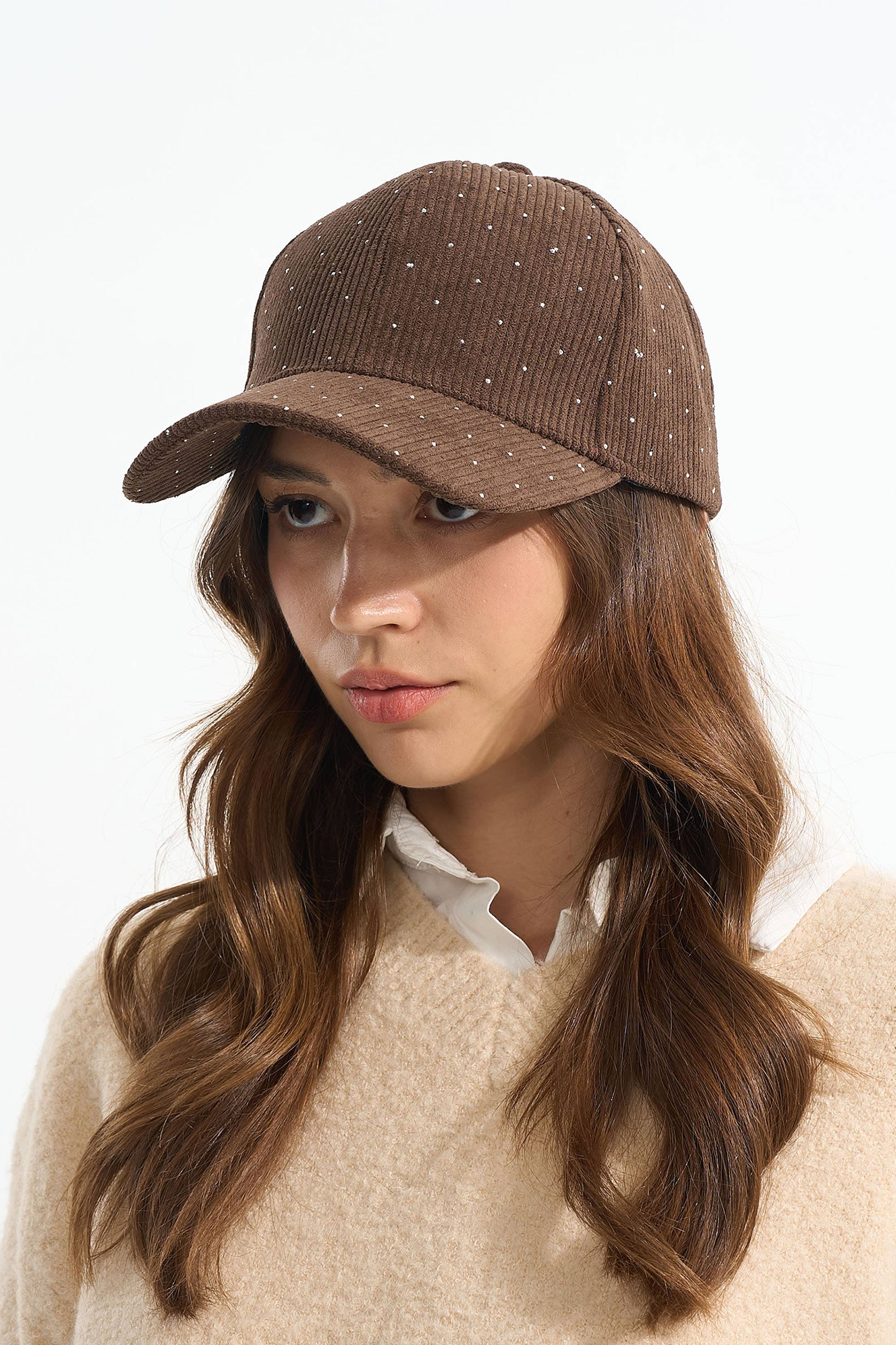 PHANIE MODE - Wholesale Flat Brim Cap - Women’s - H-29359 Ribbed Cap with Rhinestones – Sparkling Elegance3