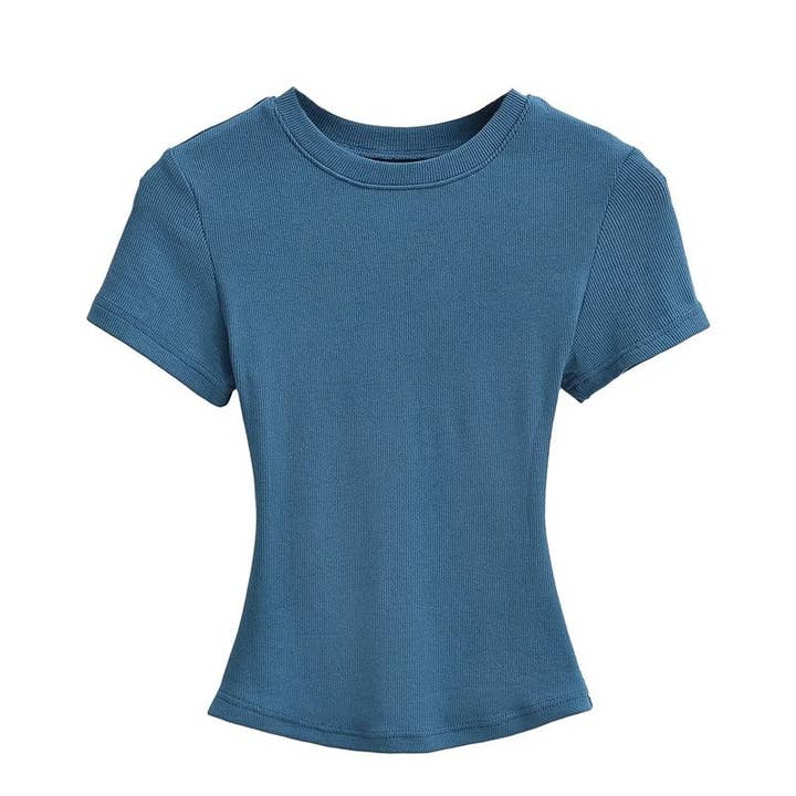 UZ Wholesale Store - Wholesale T-Shirt - Women's - Plain Color Threaded Round Neck Short Sleeve T-Shirt8