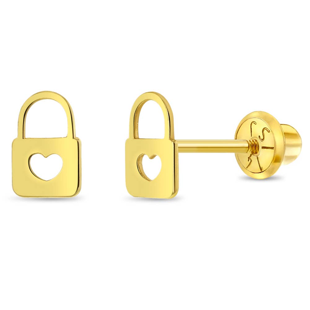 In Season Jewelry – wholesale Earrings – Kids – 14k Gold Heart Lock Kids / Children's / Girls Earrings0