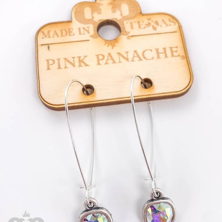 Pink Panache Brands - Wholesale Dangle Earrings - Square Austrian crystal kidney wire earring, 8mm