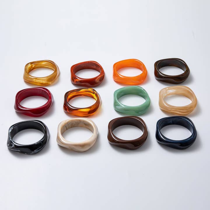 Solid Marble Resin Acrylic Wide Sculpted Geometric Bangle Bracelet | WA-3416 ~ WA-3427 for wholesale by Aim Eternal