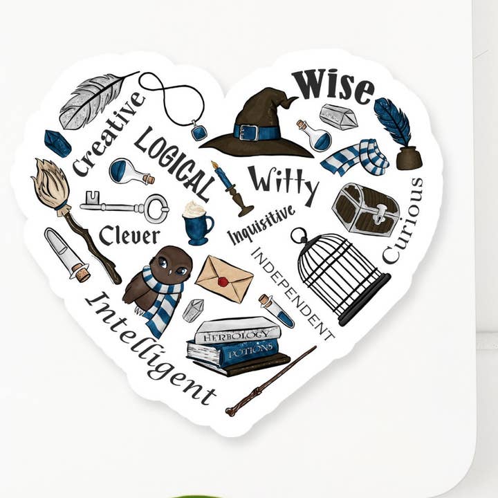 Blue Wizarding House Heart Sticker for wholesale by Magical Trio Stickers