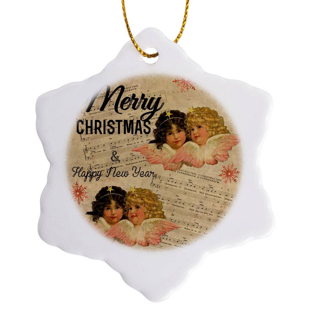 3dRose – Großhandel Verzierung – 3dRose, Nostalgischer Weihnachtsengel und Typografie-Illustration, Ornament0