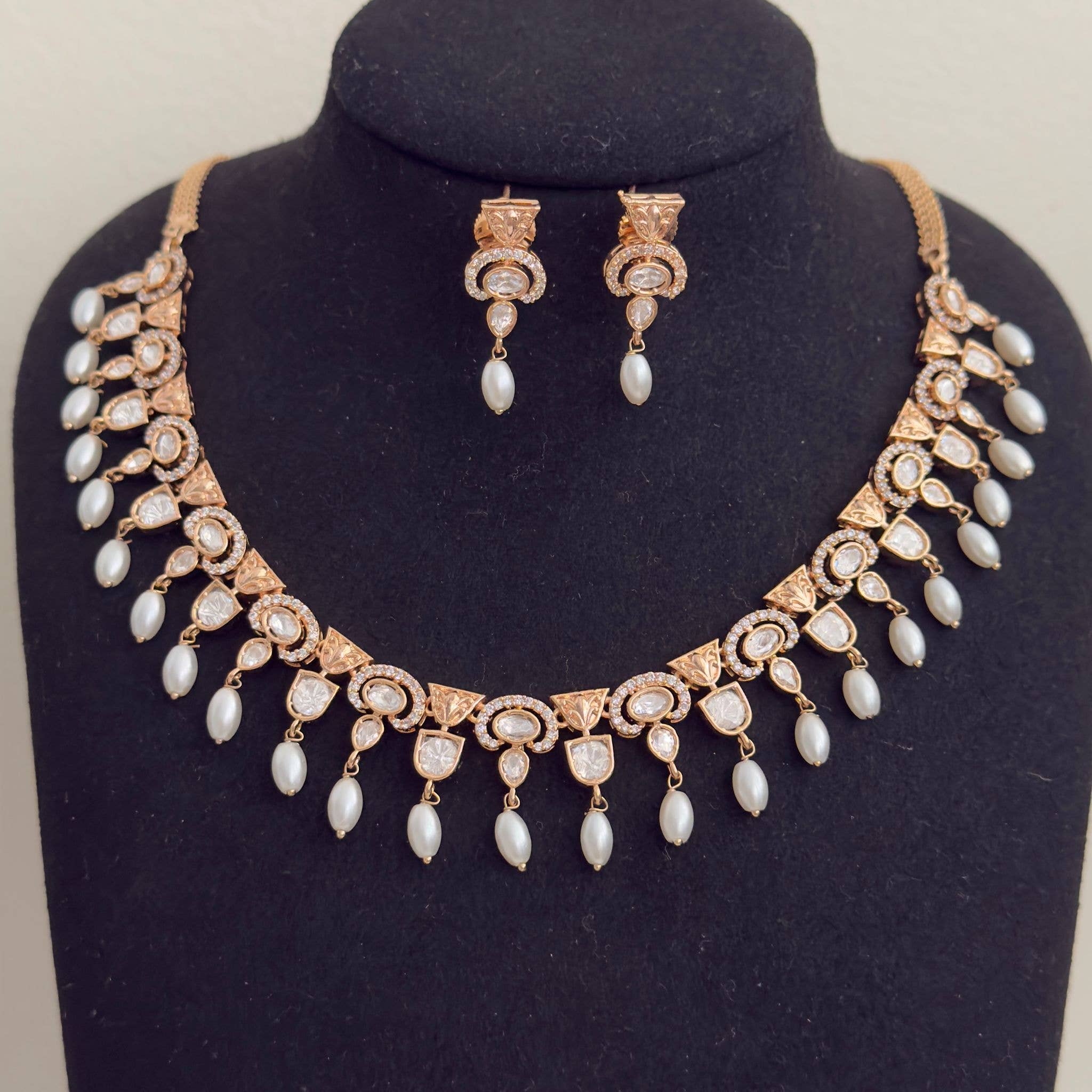 Vinnis Jewelry - Wholesale Jewelry Set - Pearl Raaga Necklace Set – Gold-Plated CZ & Drop Pearl Bridal Jewellery1