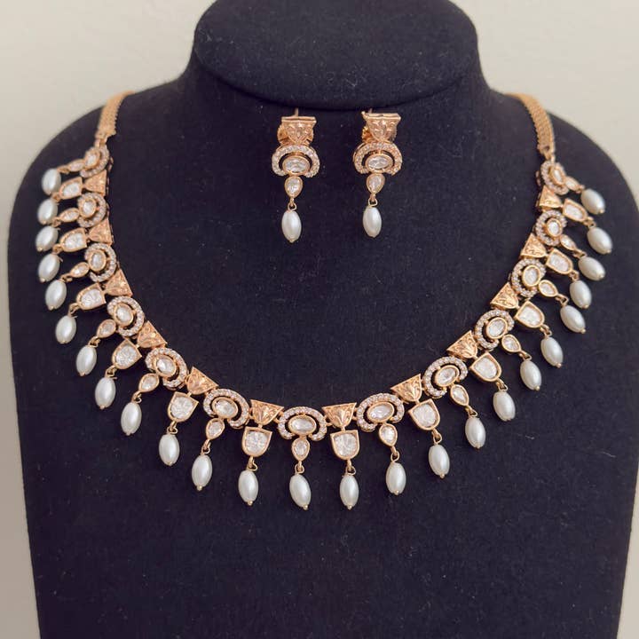 Vinnis Jewelry - Wholesale Jewelry Set - Pearl Raaga Necklace Set – Gold-Plated CZ & Drop Pearl Bridal Jewellery1