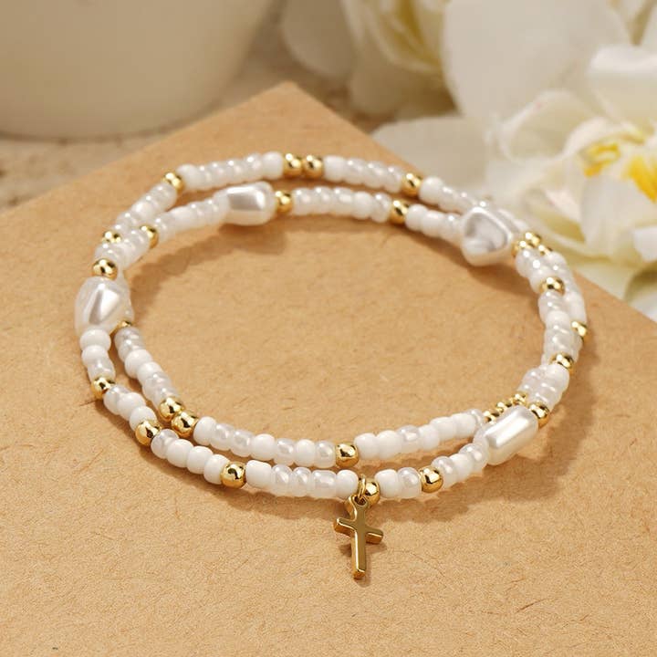IMITATION PEARL CROSS RICE BEAD BRACELET_CWMM3847 for wholesale by ACCITY