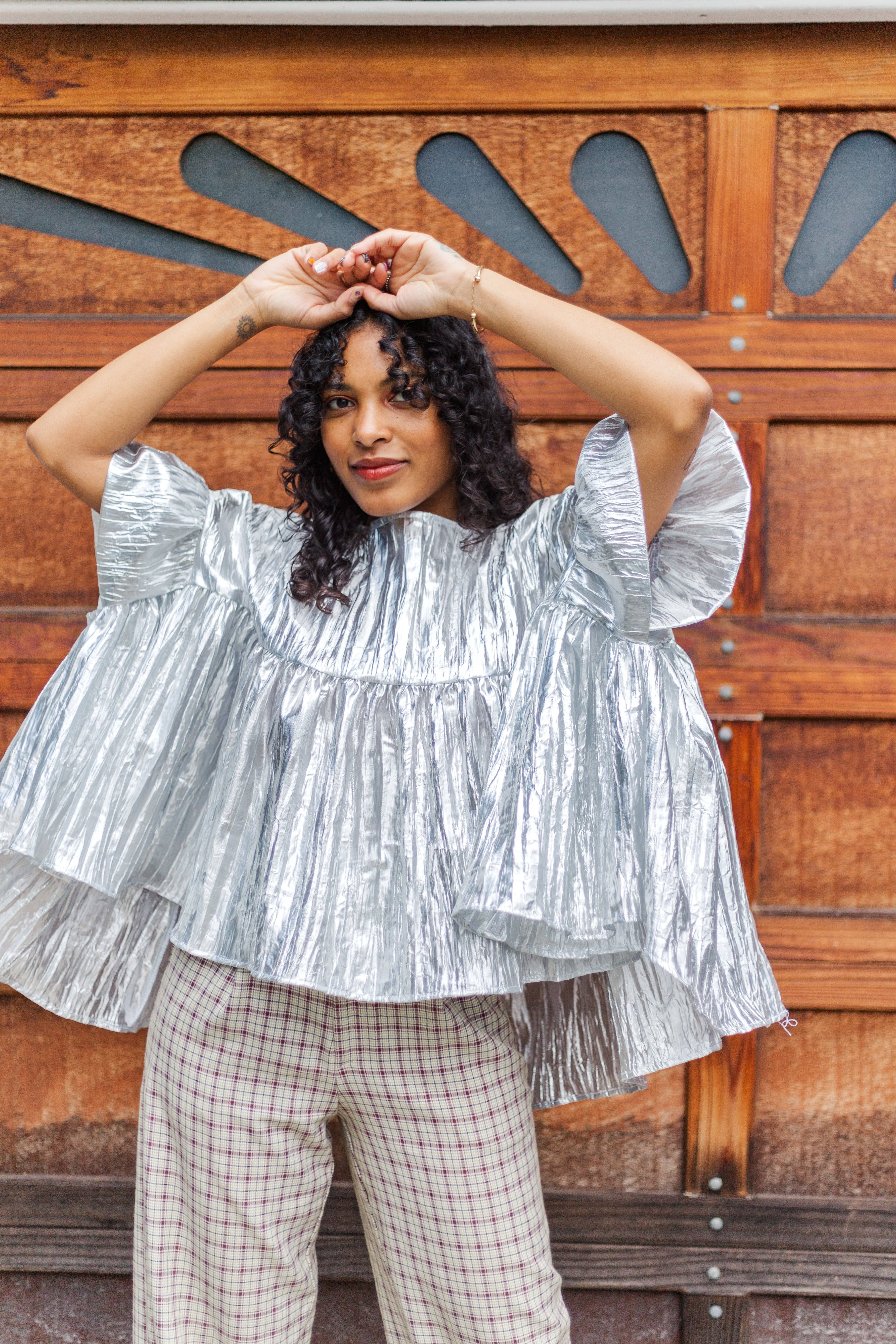 Nettle Studios - Wholesale Blouse - Women's - Size-Inclusive Plus Size Womens Silver Metallic Gathered Top3