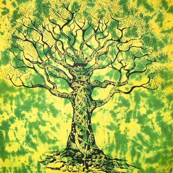 Groene Keltische knoop Tree Of Life Tie Dye Tapestry voor wholesale door Wild Lotus