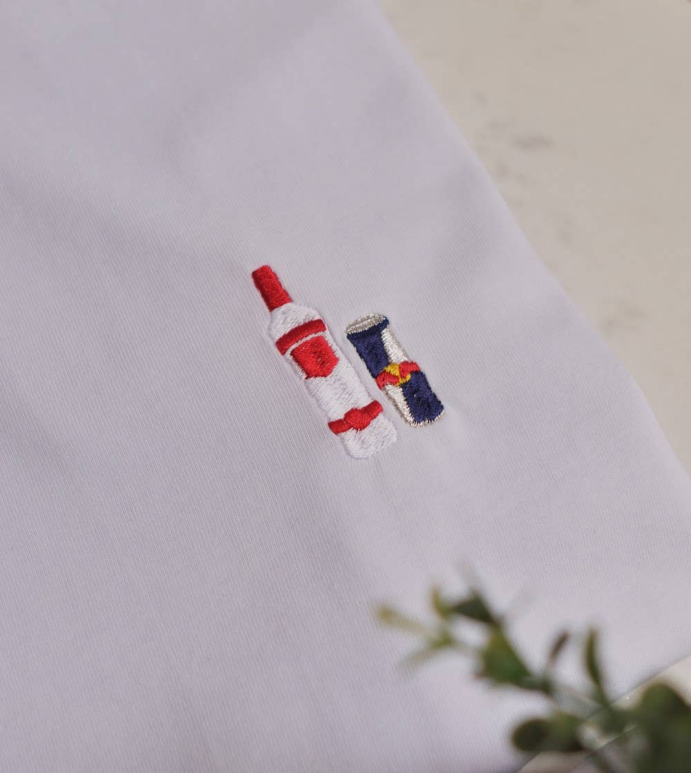 White Embroidered T-shirt - Vodka for wholesale on Faire