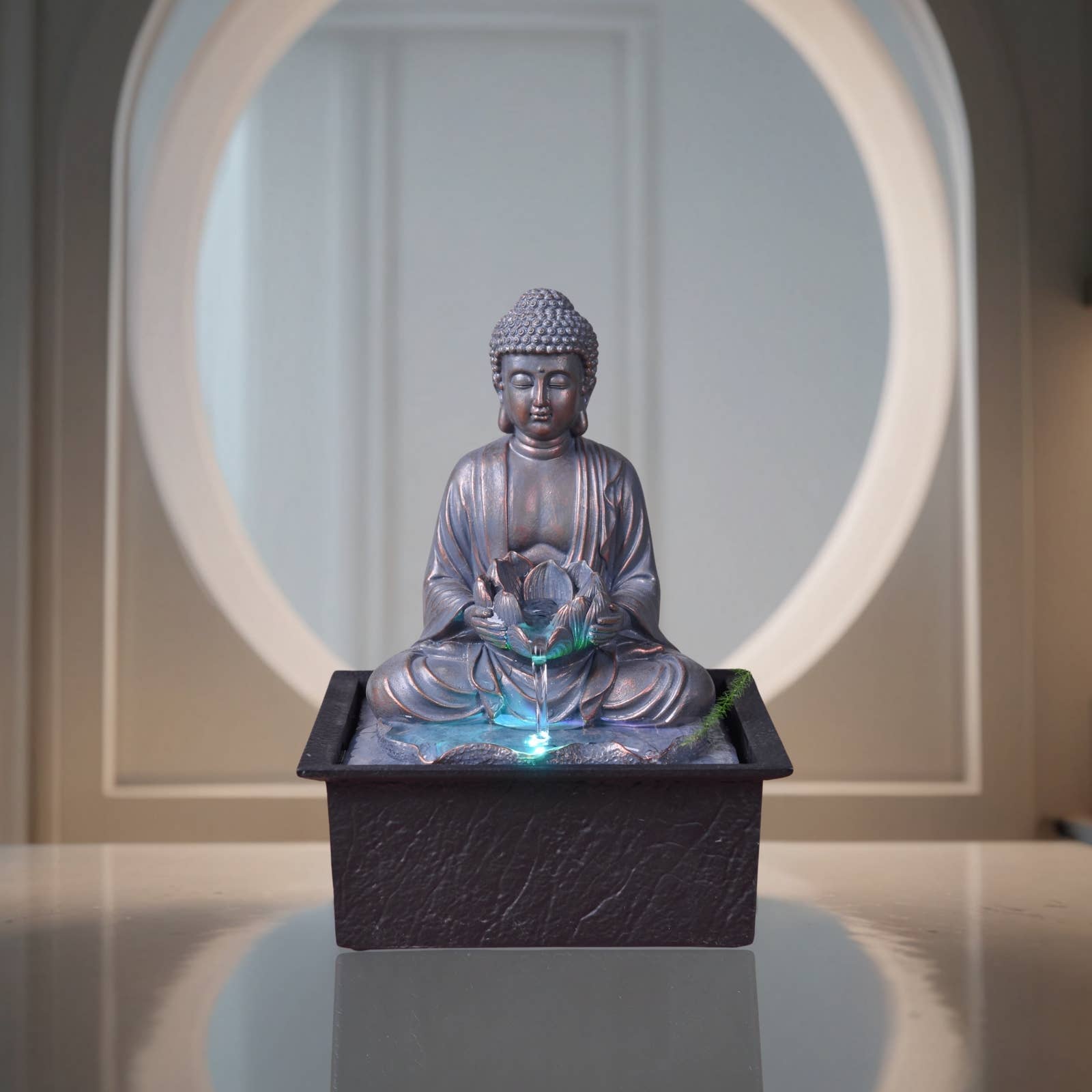 Zen'Arôme – Großhandel Tischdeko – Buddha-Sutra-Dekobrunnnen mit LED-Beleuchtung