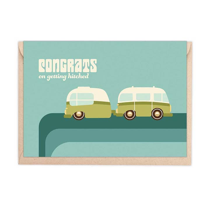 Getting Hitched Retro Greeting Card for wholesale by Amanda Weedmark