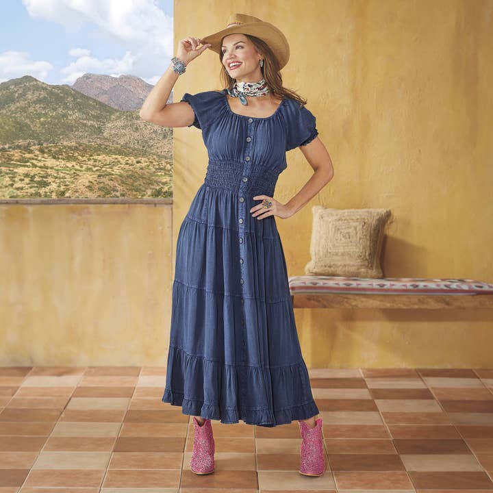 Denim Prairie Dress for wholesale by Back in the Saddle