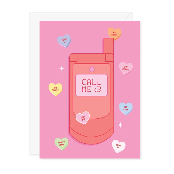 Call Me Cell Phone 2000s Valentine Greeting Card for wholesale by Carmela & Co.