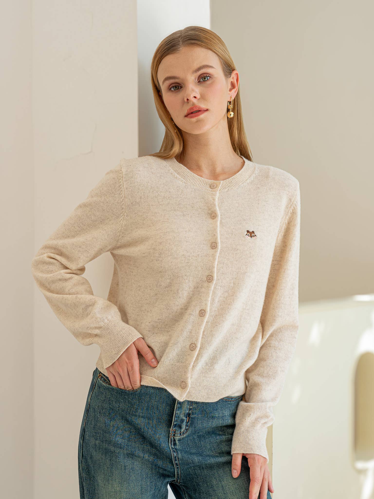 ROSIE POSIE - Vente Cardigan – femme - RP2175 - Cardigan Beige 100% Laine avec Motif Écureuil9
