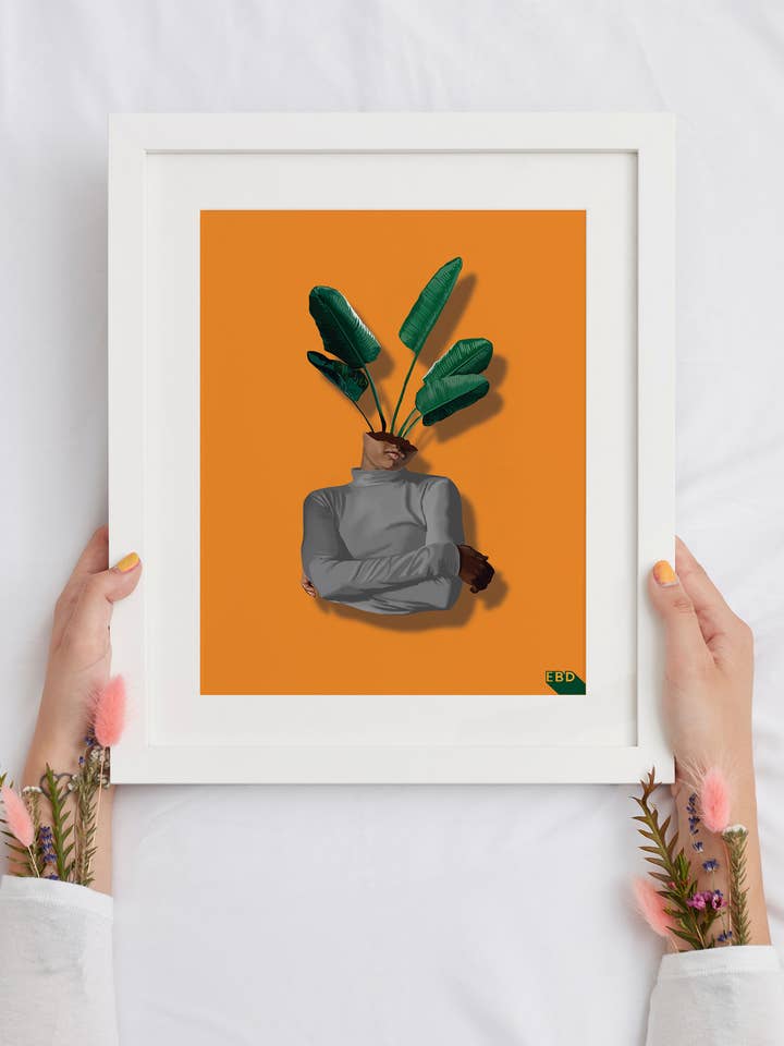 "Jungle Head" Art Print with Orange Background for wholesale by Ella Bryden Design