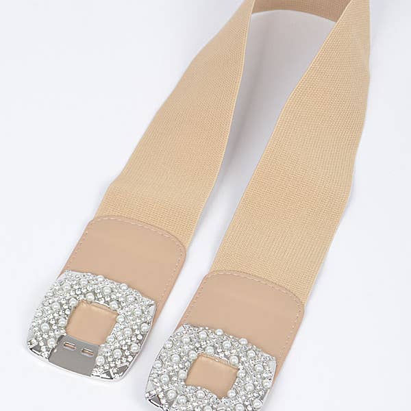 Shop Neighbors - Wholesale Belt - Women's - Rhinestone Pearl Buckles Elastic Belt1
