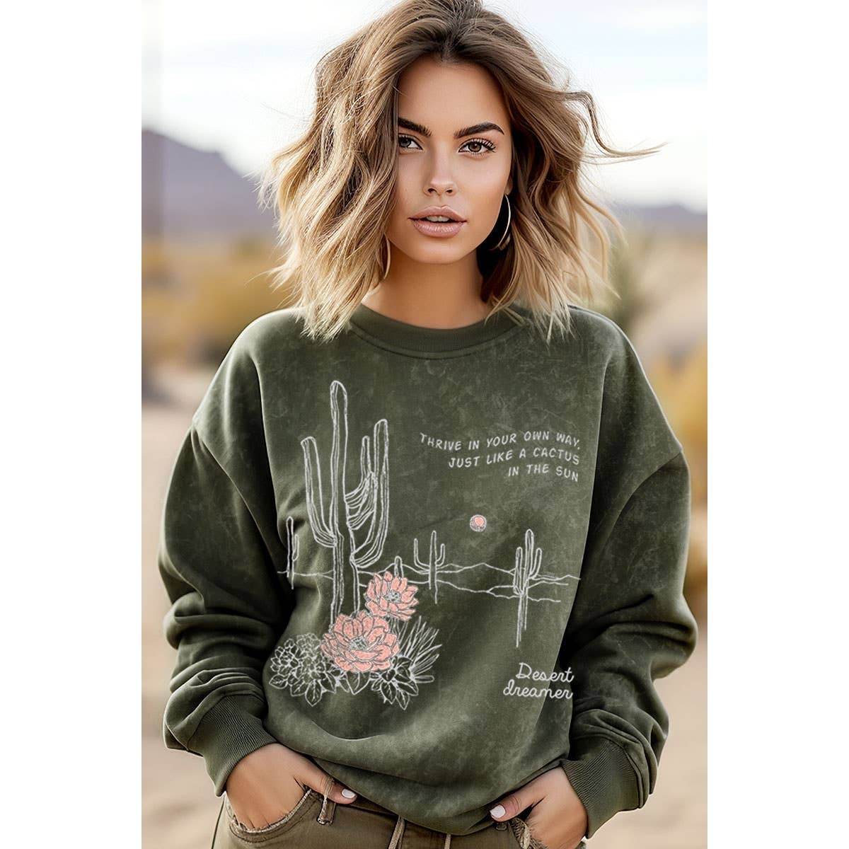 HRTandLUV - Vente Sweat-shirt – femme - SWEATSHIRT GRAPHIQUE MINÉRAL COMME UN CACTUS0