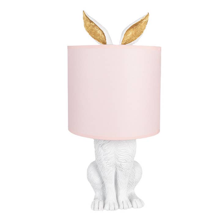 6LMC0013WP Lámpara de mesa Rabbit Ø 20x43 cm de plástico blanco y rosa para venta al por mayor de Clayre & Eef