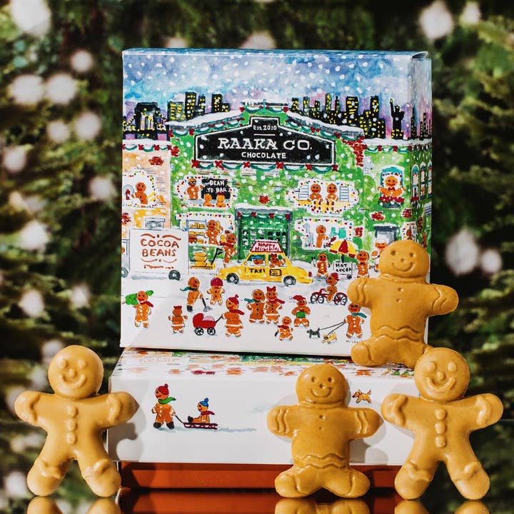 Raaka Chocolate - Wholesale Chocolate Box - Gingerbread Family White Chocolate Gift Box - Christmas