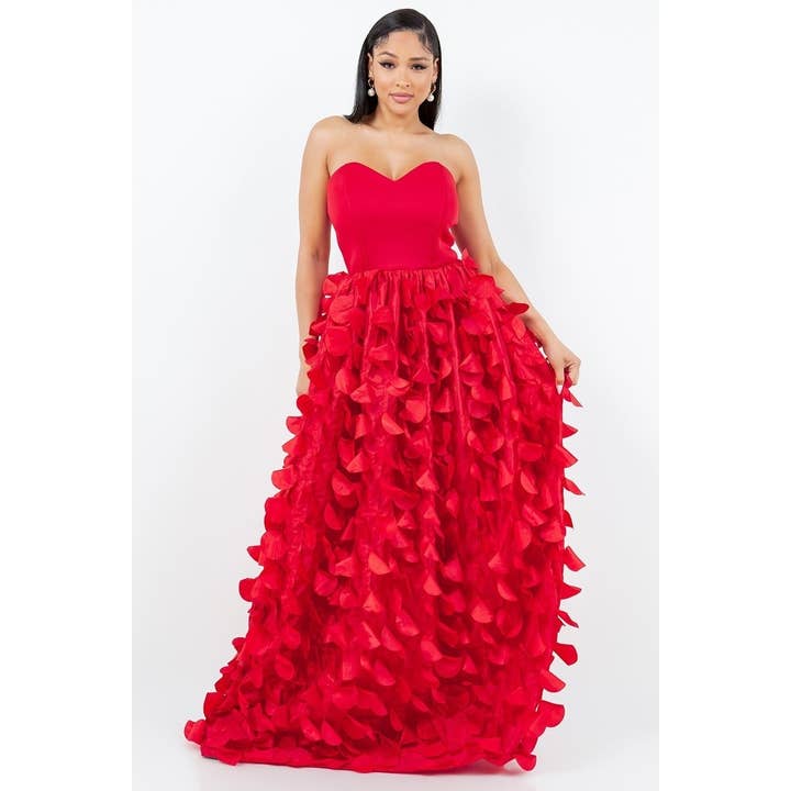 RED SOLID STRAPLESS MAXI DRESS for wholesale on Faire