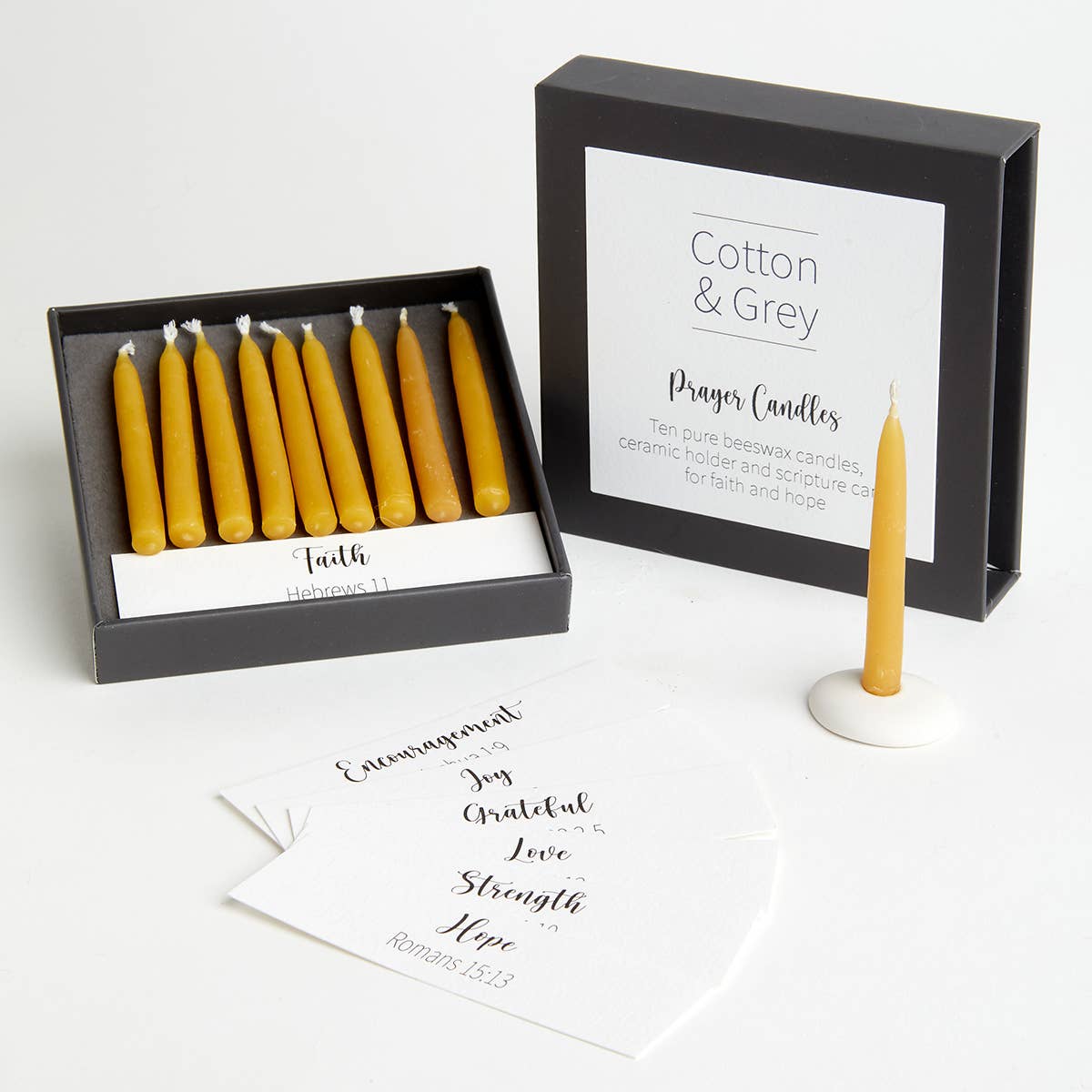 Cotton & Grey - Wholesale Tapered Candle/Candlestick - Prayer Candles with Scripture Cards1