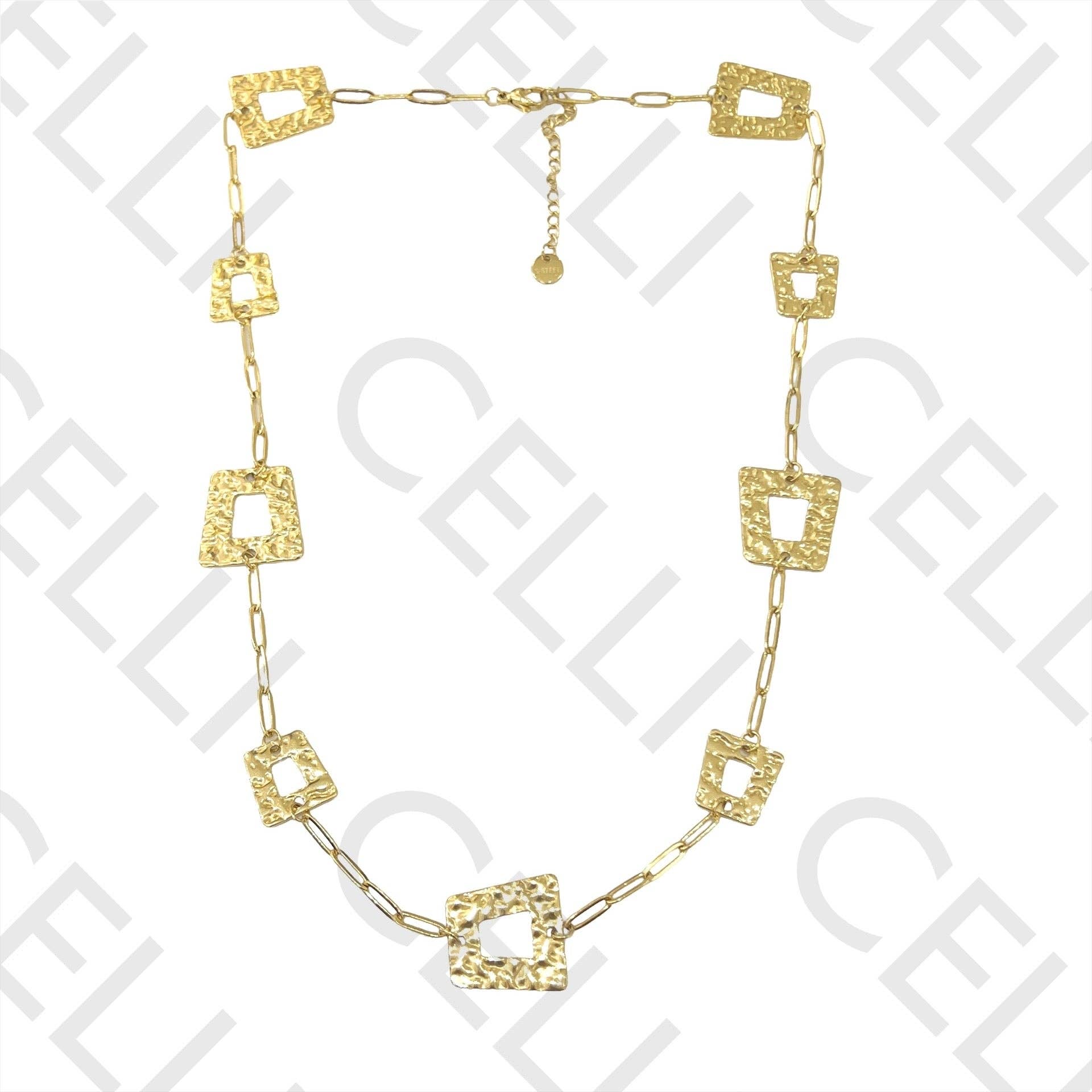 Celli Biju – Großhandel Schmucksets – Halskette / Armband aus Stahl - Gehämmertes Quadrat0