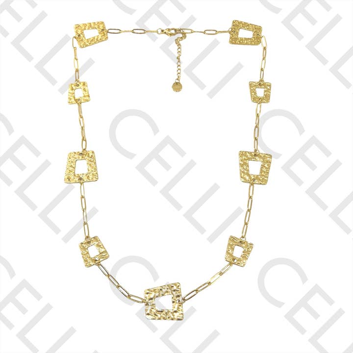 Celli Biju - Wholesale Jewelry Set - Steel Necklace / Bracelet - Hammered Square