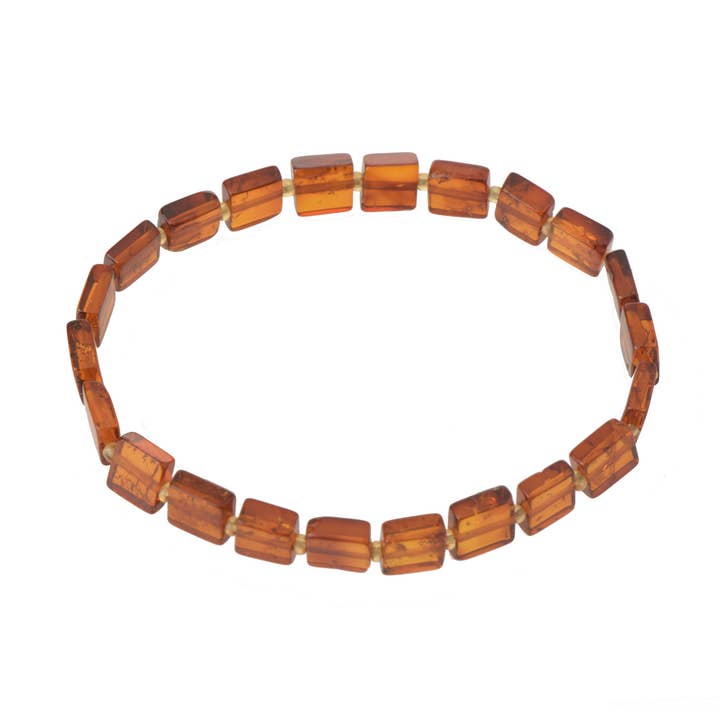 Pulseira de âmbar polido de conhaque para adulto em faixa elástica por atacado de The Natural Amber