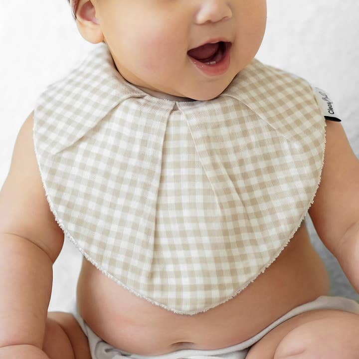 Waterproof Bib Bandana - Almond Gingham for wholesale by Cleo & Bebe