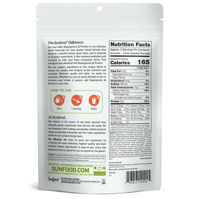Sunfood Superfoods - Wholesale Protein/Superfood Powder - Supergreens & Protein, 8oz, Organic