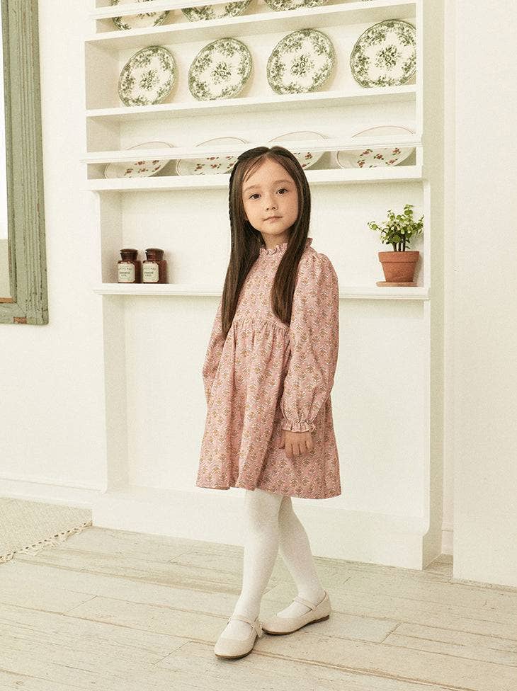 ToTo Heros – Vestido - Crianças por atacado – Vestido rosa com decote com babados com estampa floral1