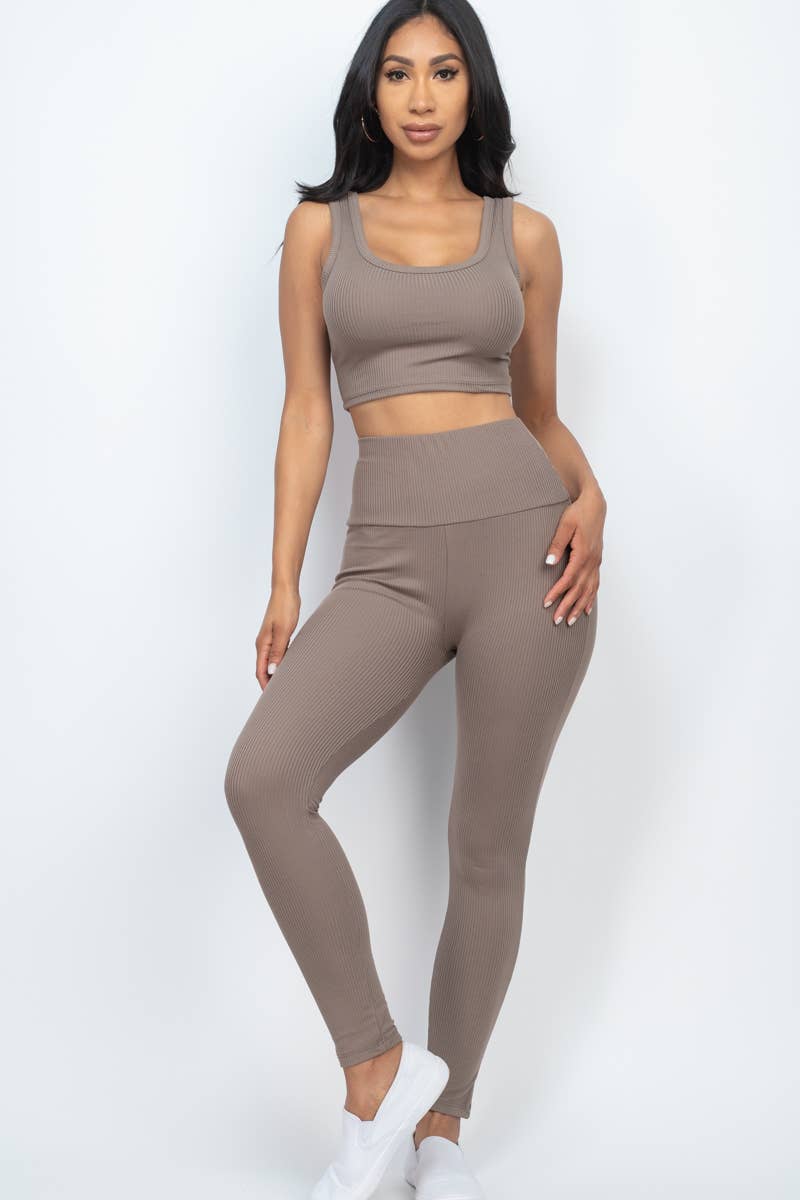 CAPELLA APPAREL - Wholesale Sportkledingset - Dames - Ribgebreide crop top en legging set8