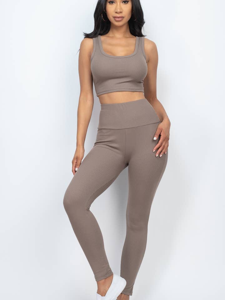 CAPELLA APPAREL - Wholesale Sportkledingset - Dames - Ribgebreide crop top en legging set8