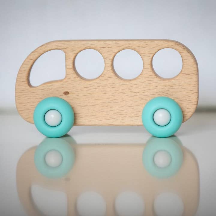 PETIKIDS – Brinquedo de madeira - Crianças por atacado – Brinquedo de Madeira - Ônibus de Madeira com Rodas de Silicone