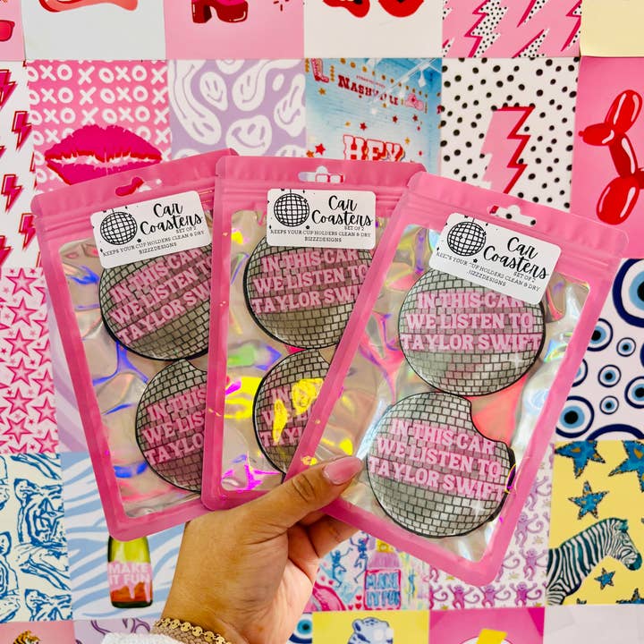 Bizzz Designs - Wholesale Car Coaster - Women's - Swiftie Car Coasters | Taylor Swift 10 Sets of Car Coasters