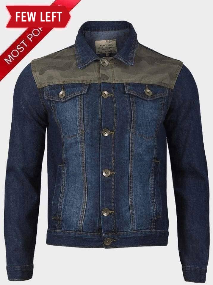 Veste en jean homme avec imprimé camouflage Brave Soul pour la vente par De La Creme Fashions