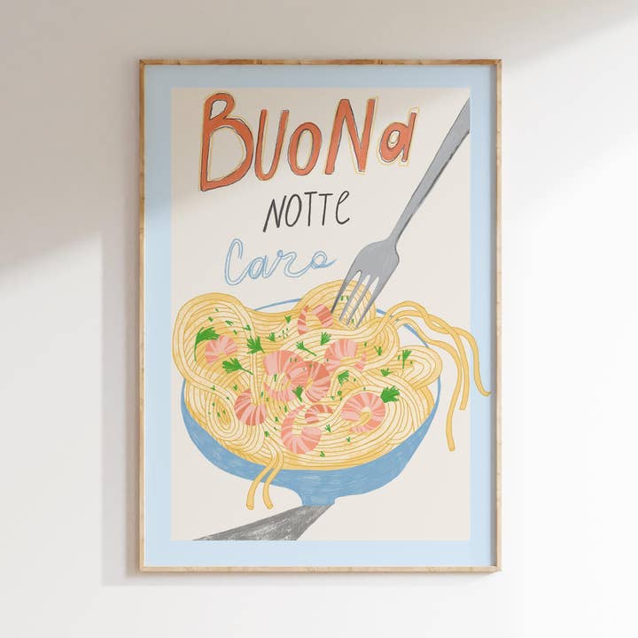 Buona Notte Pasta Print - Retro Italian Print - Food Poster for wholesale by Eclectic Dreams Studio
