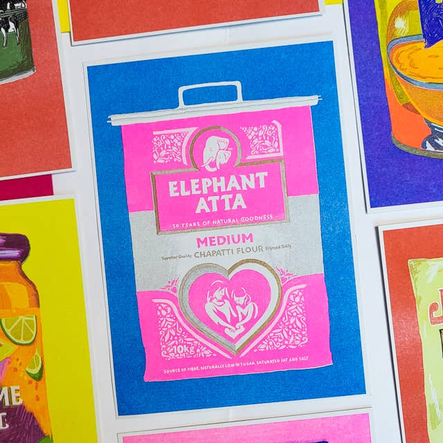 Elephant Atta - Impresión Risográfica A5 para venta al por mayor de The Playful Indian