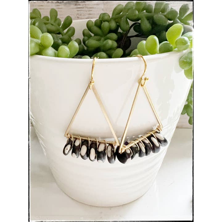 GentrybyJenna - Wholesale Dangle Earrings - Wire Wrapped Triangle Hoop Polka Bone Bead Dangle Earrings2