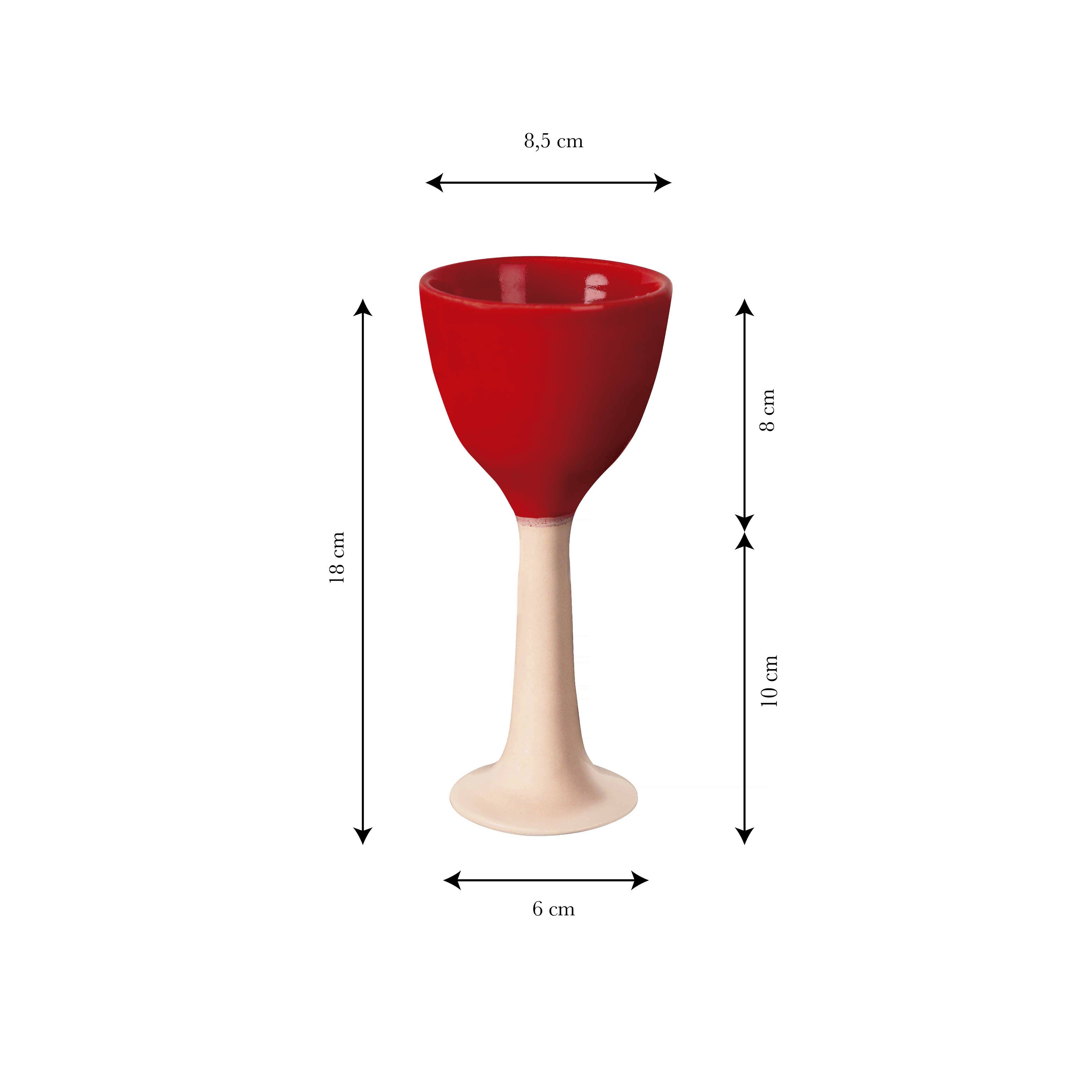 Really Nice Things – Copo de vinho por atacado – Taça de vinho cerâmica pintada à mão « Salut » (vermelha)2