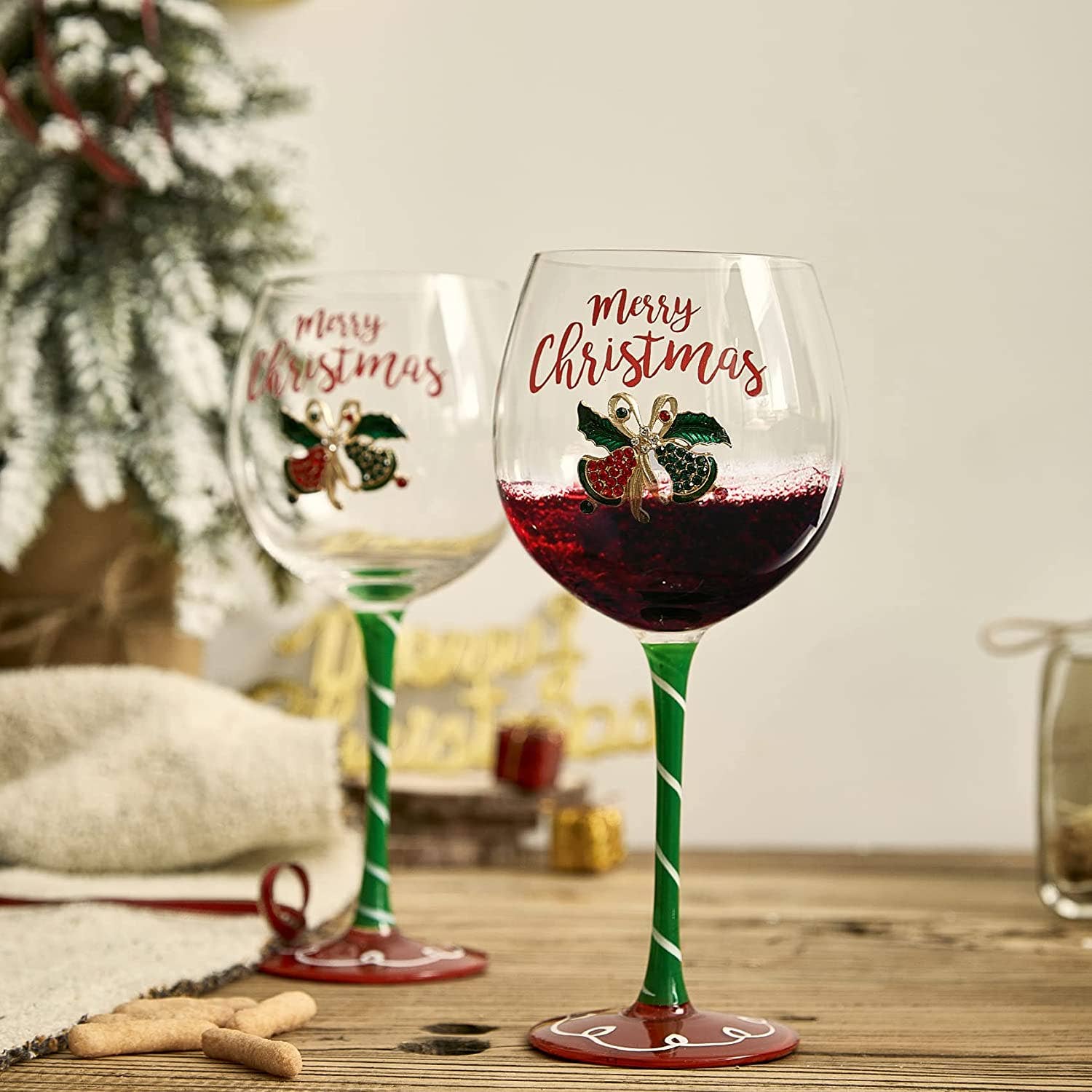 The Wine Savant /  Khen Glassware - Wholesale Wine Glass - Christmas Wine Glass -  Elf Themed Stemmed 18oz  - 2 Set6