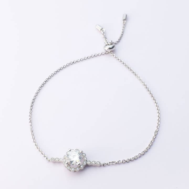 1CT Moissanite Bolo Bracelet - Sterling Silver Halo Setting with Symmetrical Accent Stones for wholesale by Sparkile