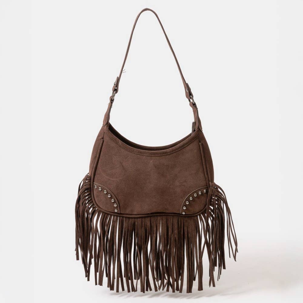 Collections by Fame Accessories - Wholesale Crossbody Bag - Women's - Suede Fringe Belt Decor Shoulder Bag1