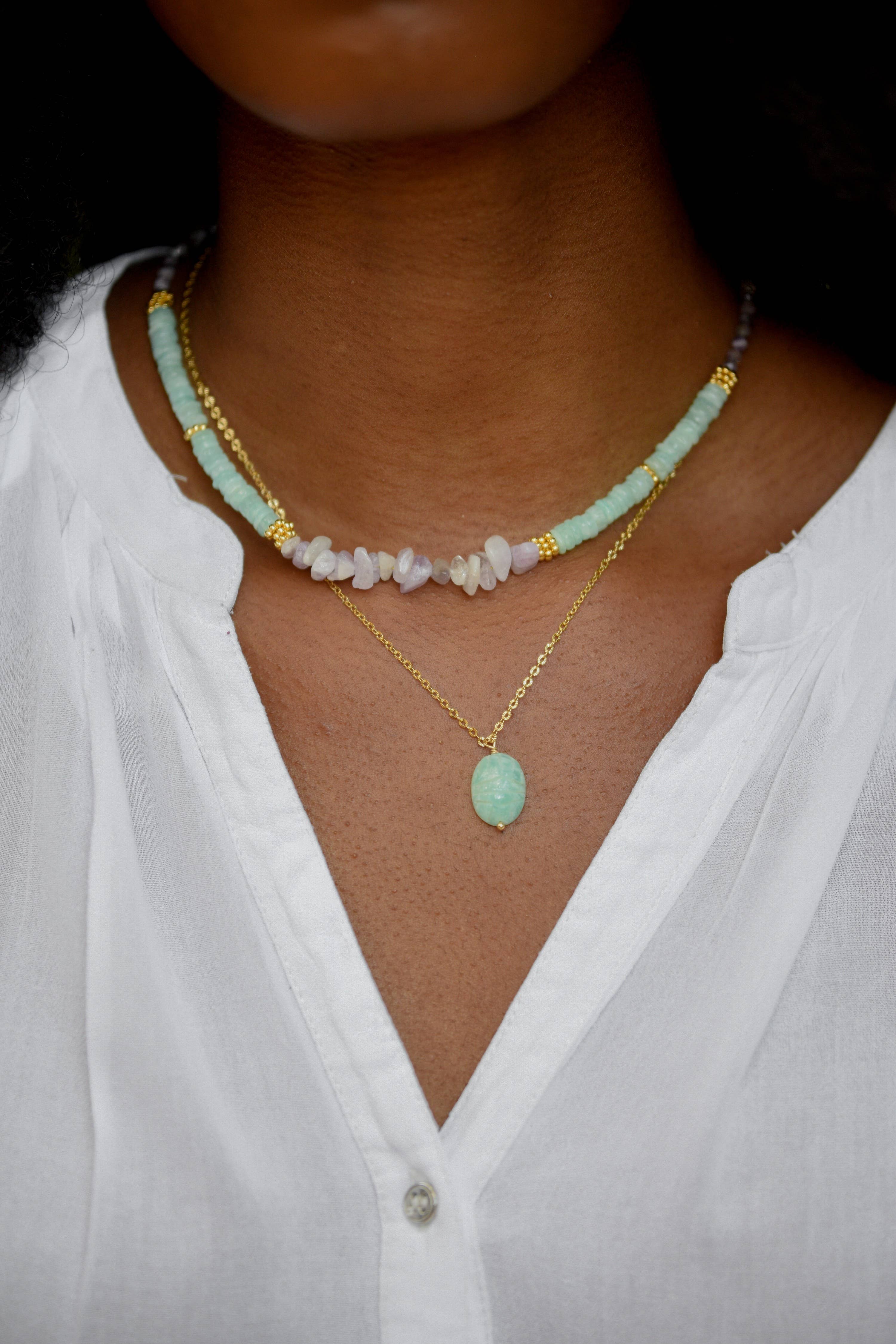 GINANDGER - Vente Collier de perles - Collier améthyste, amazonite - Dayo2