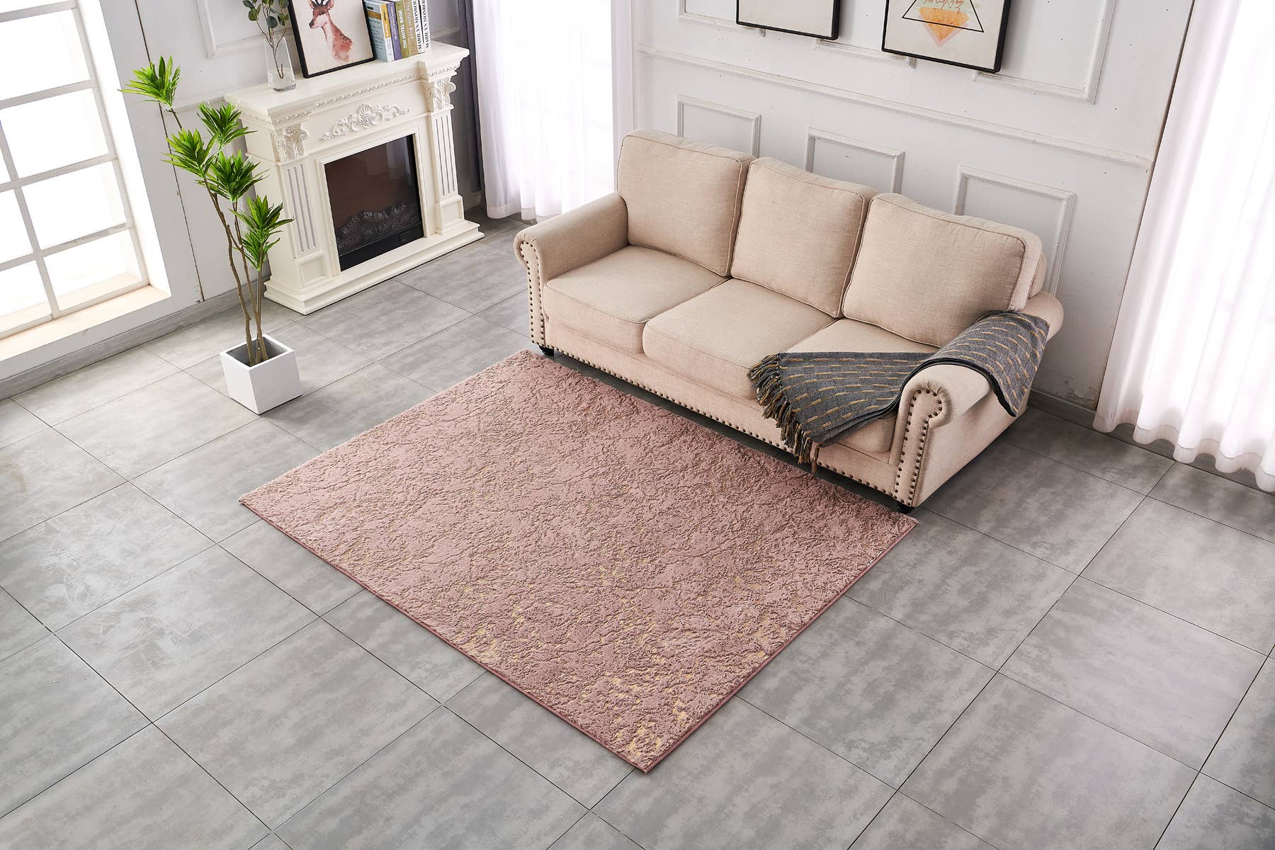 Amazing Rugs – Großhandel Teppichvorleger – Lily Dust abstrakter, goldvergoldeter Chinchilla-Kunstpelzteppich, Rosa7