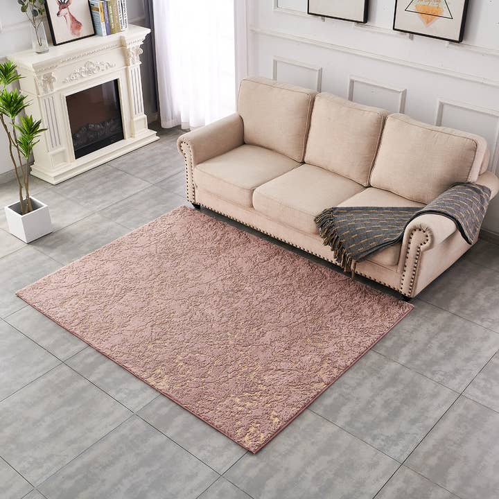 Amazing Rugs – Großhandel Teppichvorleger – Lily Dust abstrakter, goldvergoldeter Chinchilla-Kunstpelzteppich, Rosa7