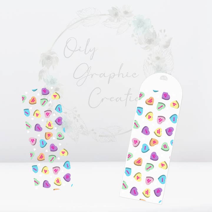 Candy Hearts-UV DTF Bookmark Decal for wholesale by Oily Graphic Creations