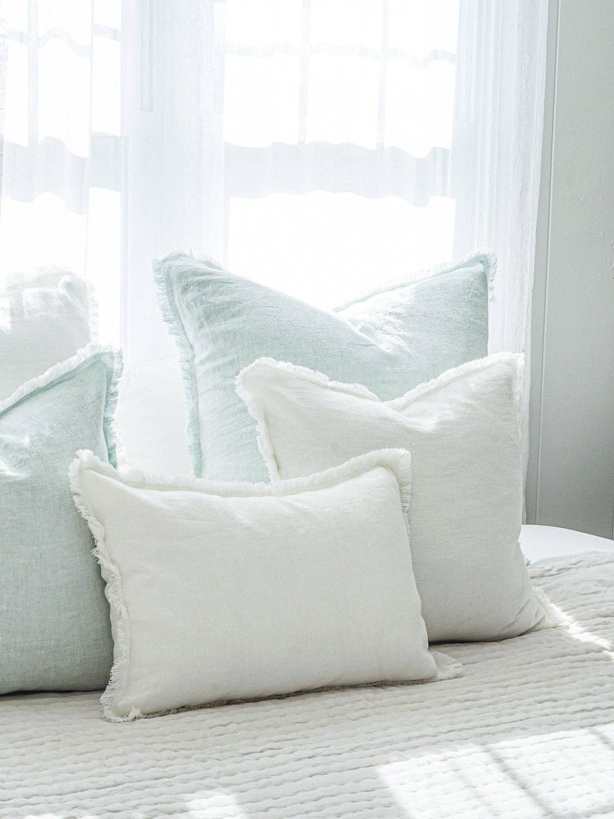 Anaya Home - Wholesale Throw/Decorative Pillow - Light Aqua Fringe Soft Linen Pillow8