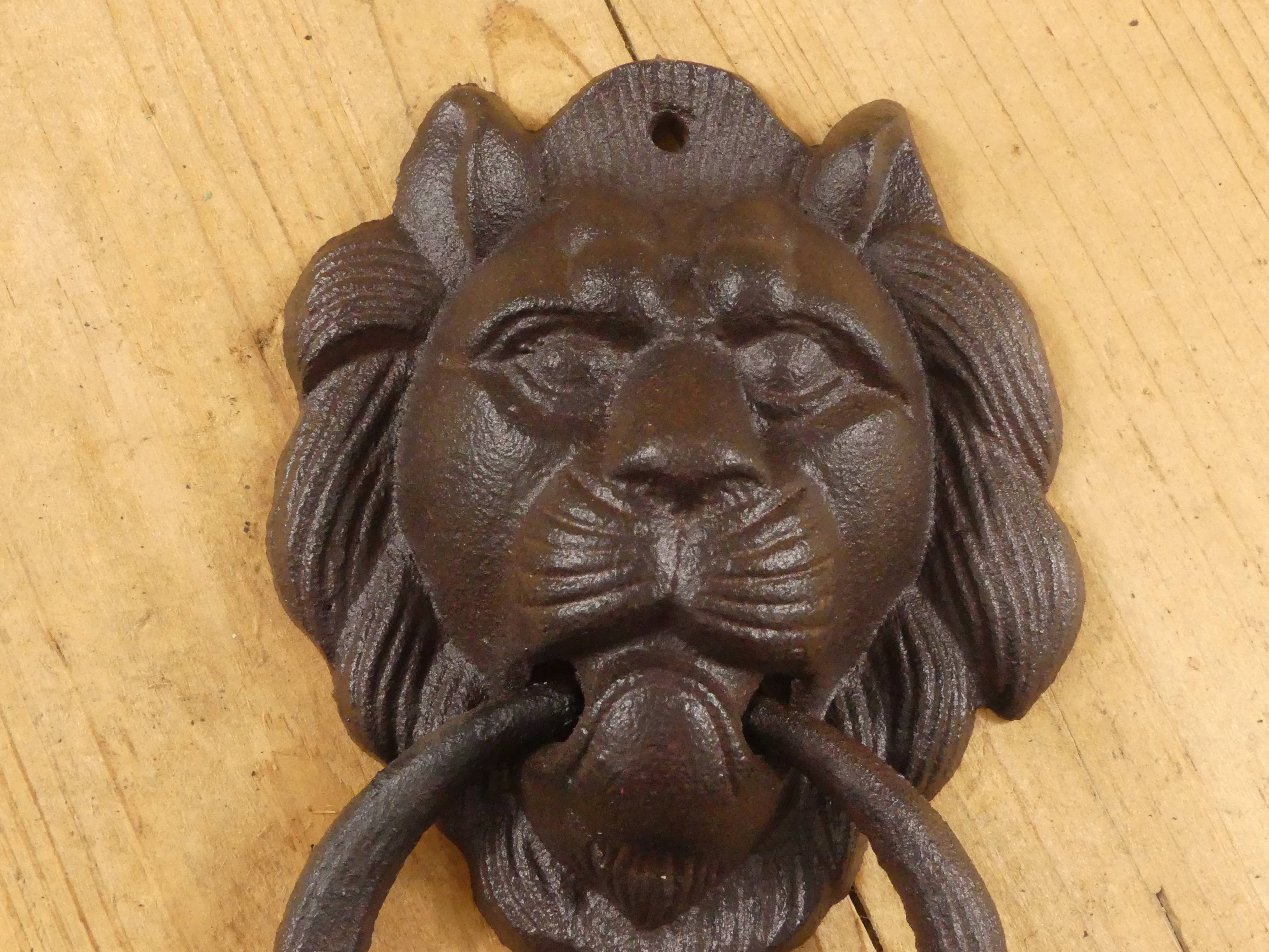 Midwest Craft House - Vente Poignée/bouton - HEURTOIR DE PORTE EN FORME DE TÊTE DE LION EN FONTE4